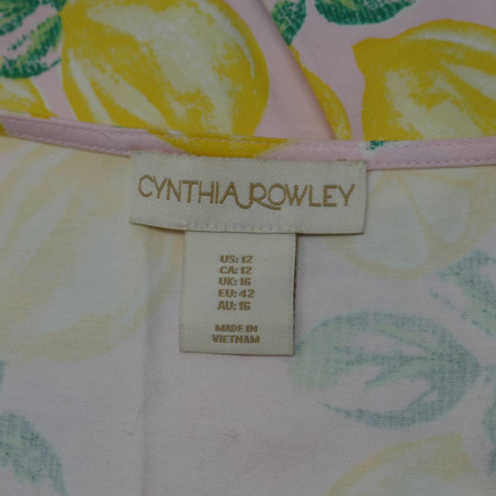 Cynthia Rowley Pastel Pink Lemon Print Notch Neck Shift Dress Size 12 EUC - Picture 7 of 9